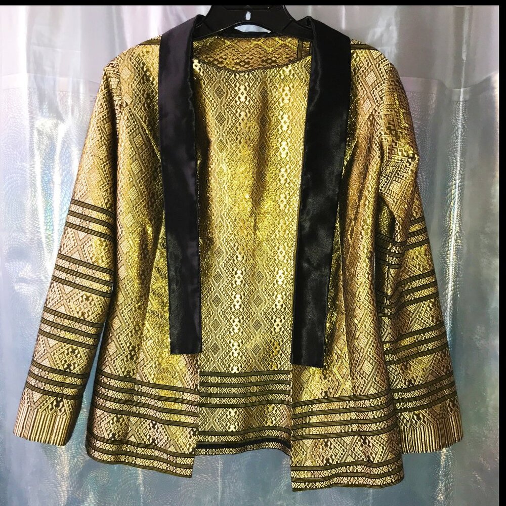 Gold & Black Indonesian Pattern Open Tuxedo Jacket - Excellent condition - Small